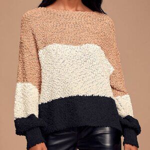 Lulus Always Be Together Camel Color Block Chenille Sweater Beige - Size S